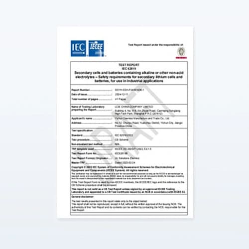 Vesol battery system quality test report